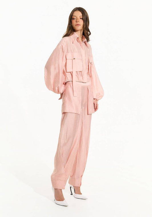 Camisa Cropped Listras - Rose CAM0058RS