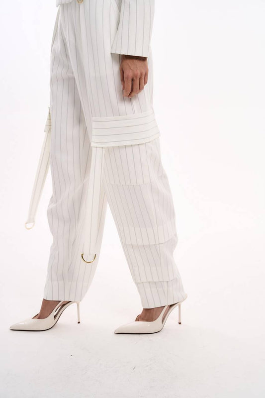 Calça Slouch Cargo Risca De Giz - Off White