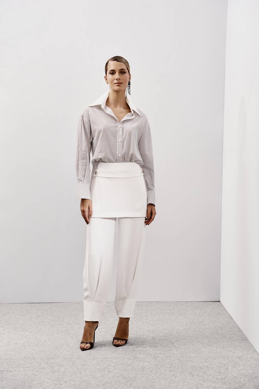 Camisa Fio Listra - Off/marrom CAM0026OFFM