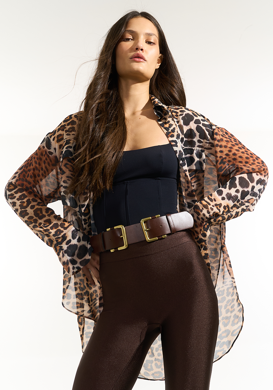 Camisa Abertura Lateral - Brown Leopard CAM0050BROWL