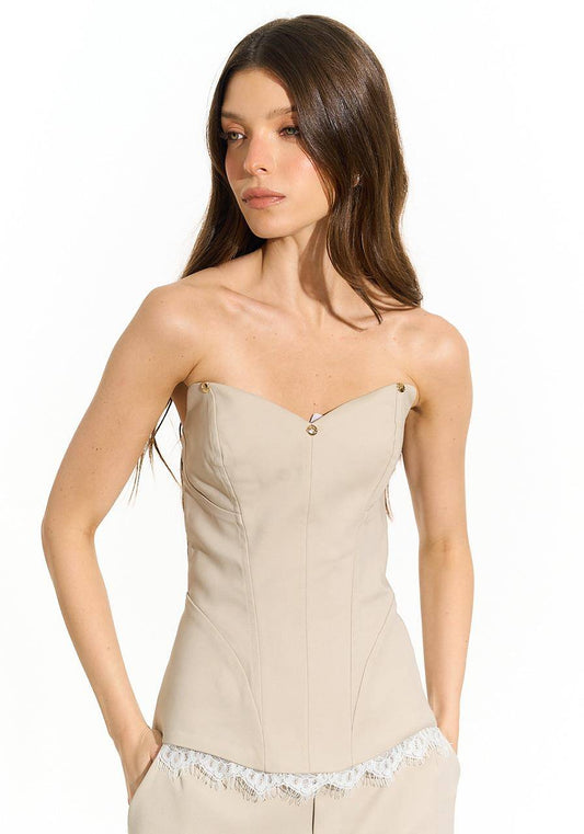 Corselet Detalhe Renda - Areia