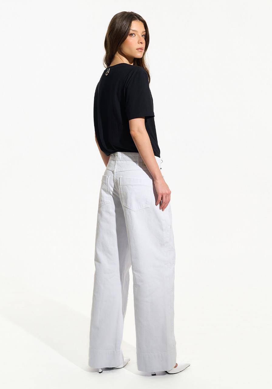 Calça Sarja Renda Recorte Lateral - Branco CAL0245BRA