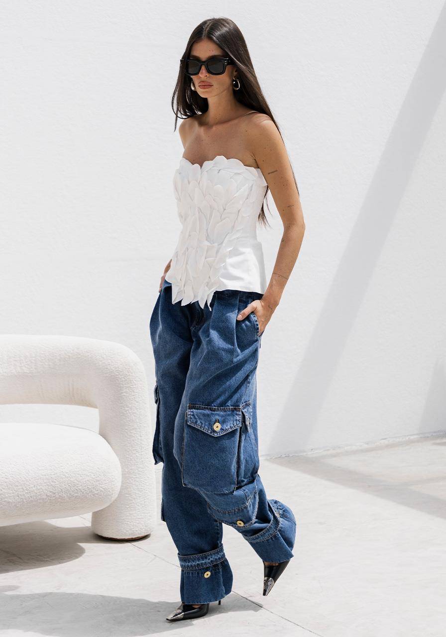 Calça Jeans Detalhe Bolsos - Jeans CAL2175JEA