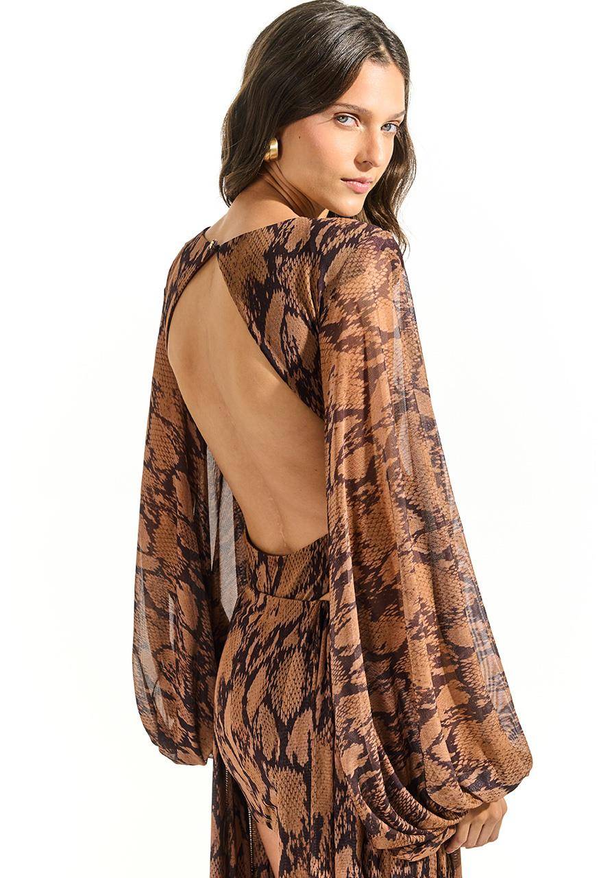 Body Tule Estampado Vazado Costas - Choco Snake BOD0036CH SN