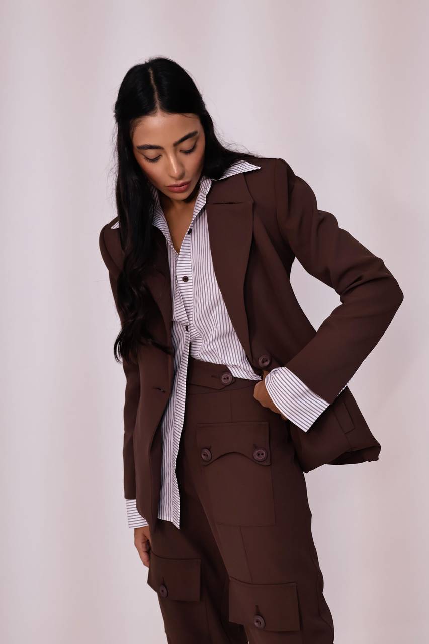 Blazer Box Com Alfaiataria Listras - Marrom BLZ0018MRO