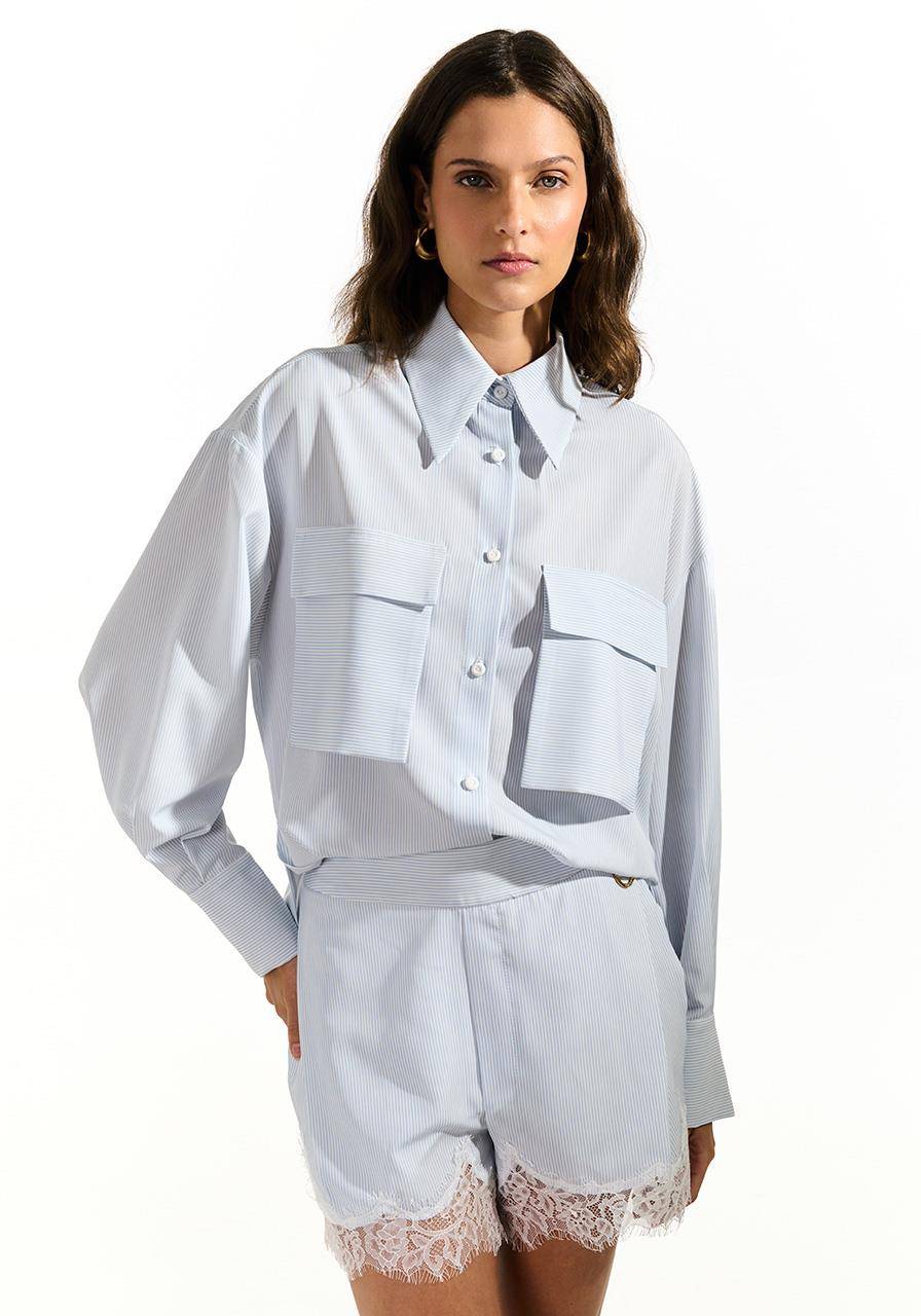 Camisa Listras Manga Longa - Off/azul CAM0051OFF/AZ