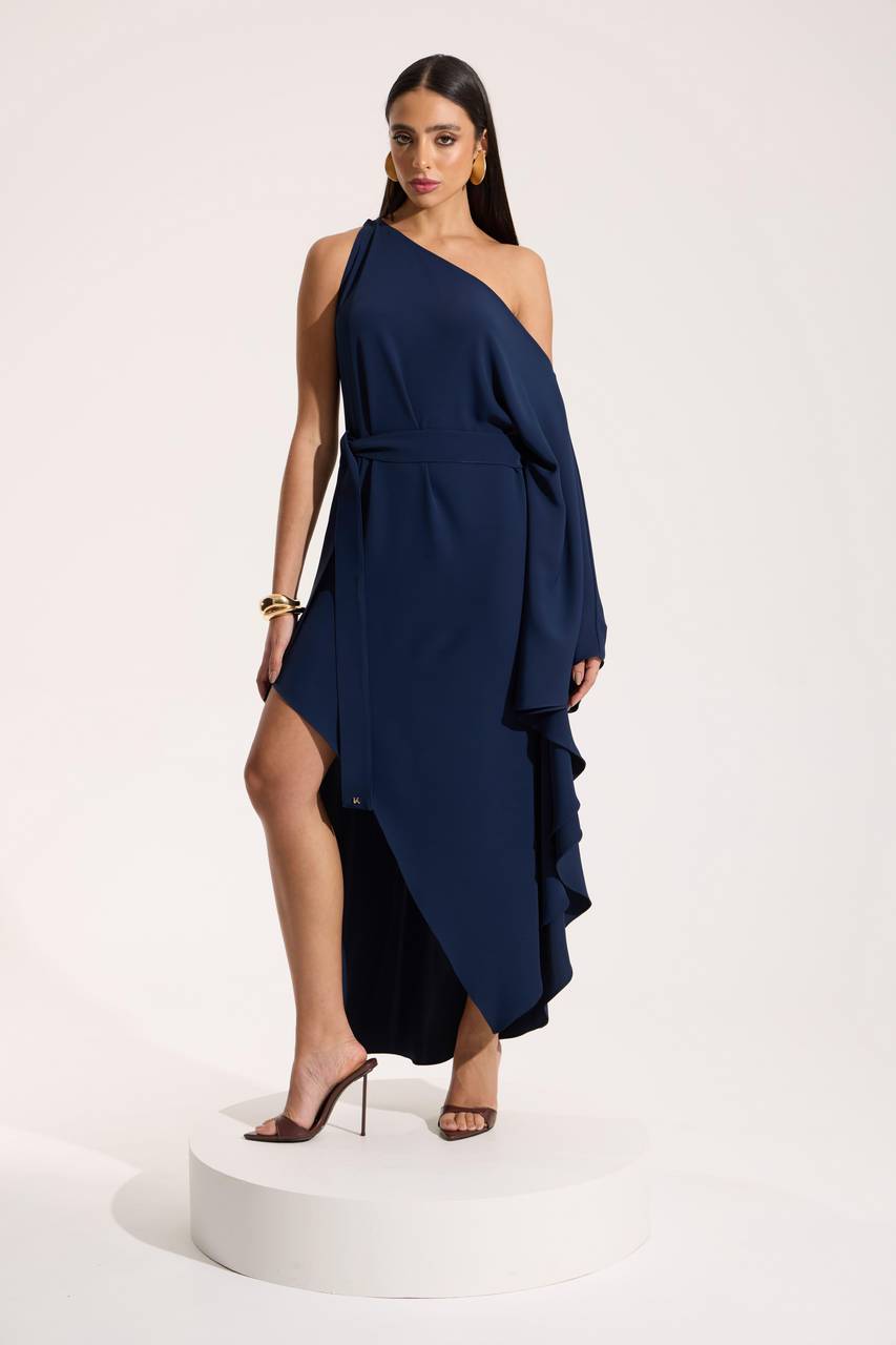 Vestido Maxi Midi Com Faixa Na Cintura - Marinho VES0071MAR