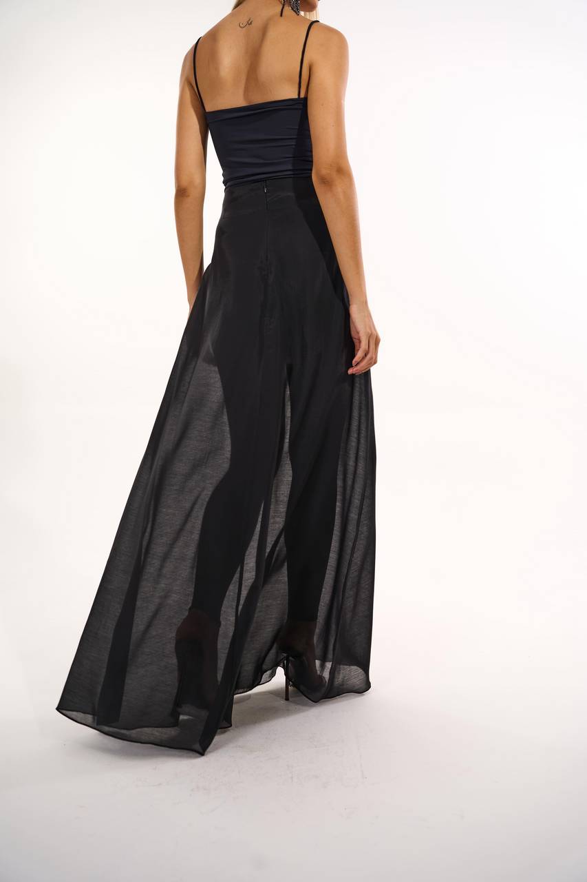 Saia Maxi Midi Leve Transparência Com Bolso Cargo - Preto SAI0053PTO