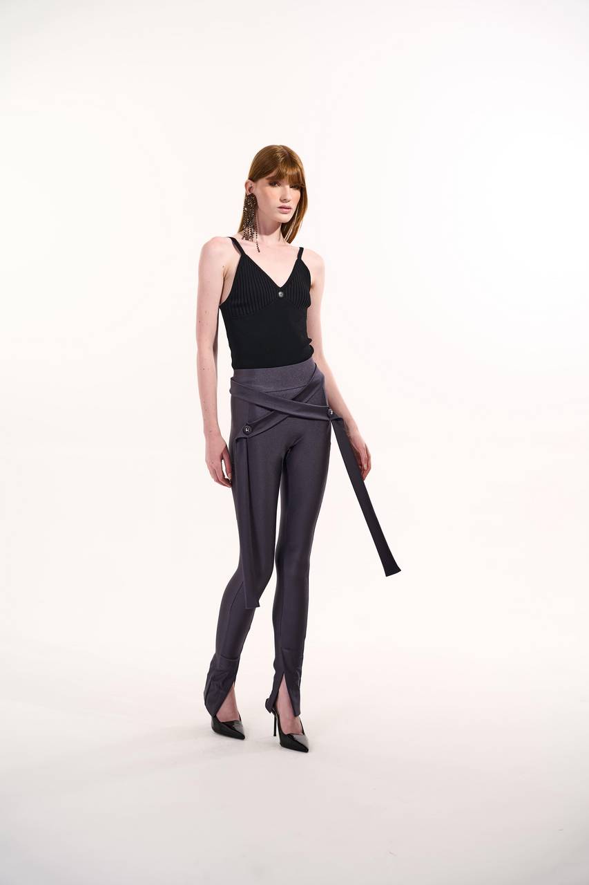 Calça Justa Cós Alto Tiras Cruzadas - Grafite CAL0166GRA