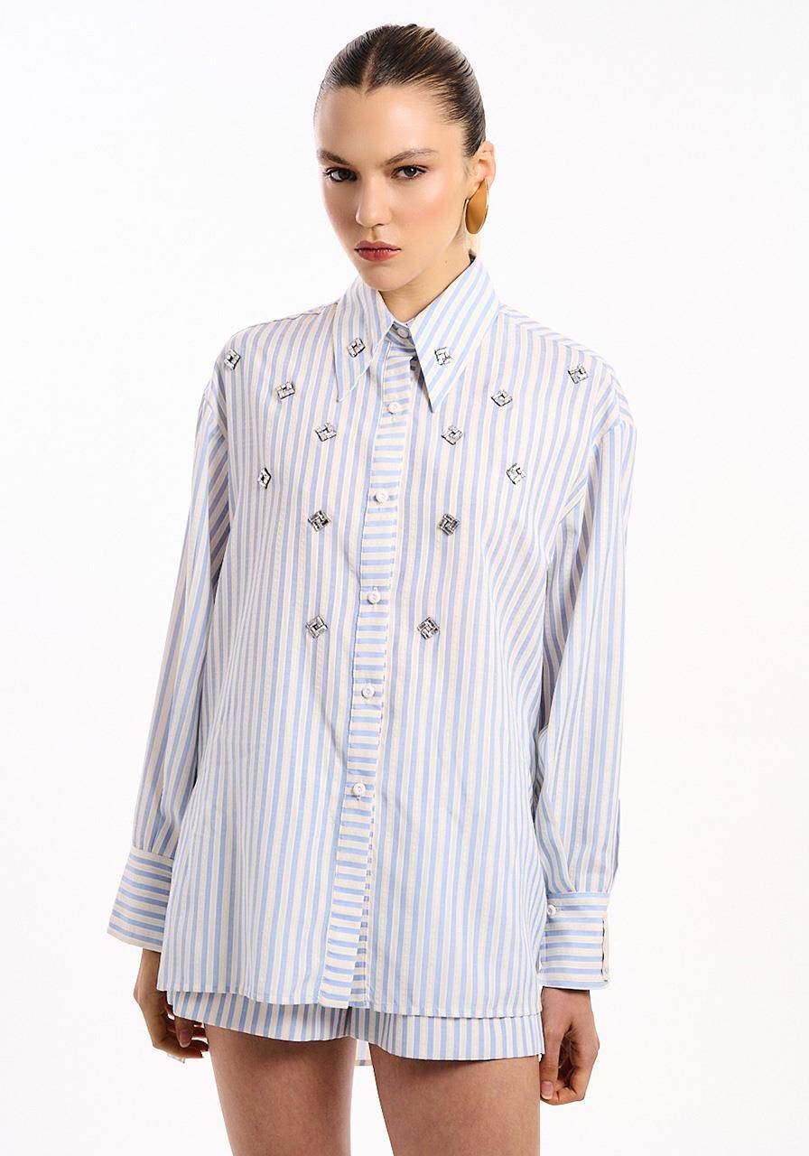 Camisa Listra Com Aplicação - Off/azul CAM2035OFF/AZ
