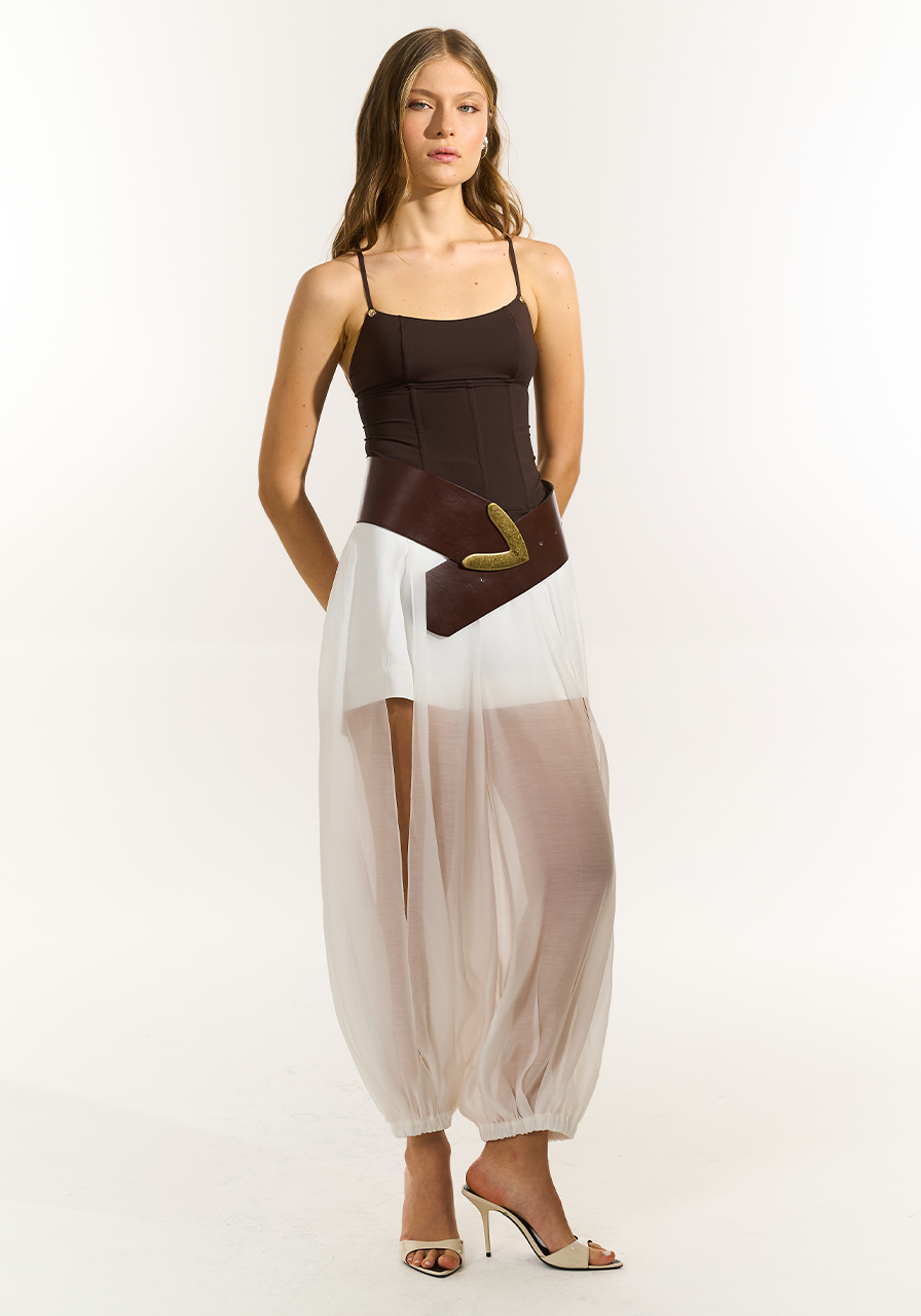 Top Corselet Em Malha - Cafe TOP0068CAF