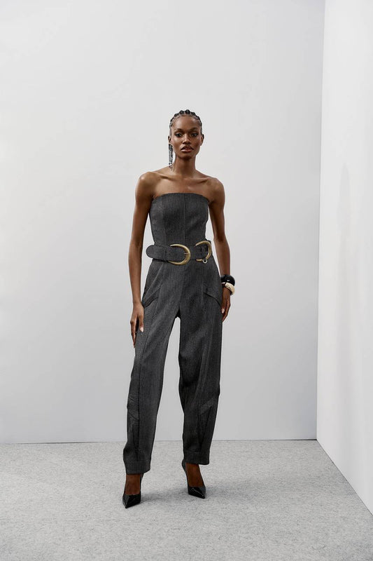 Macacão Tqc Tiras Costas Chevron - Chumbo MAC0039CHU