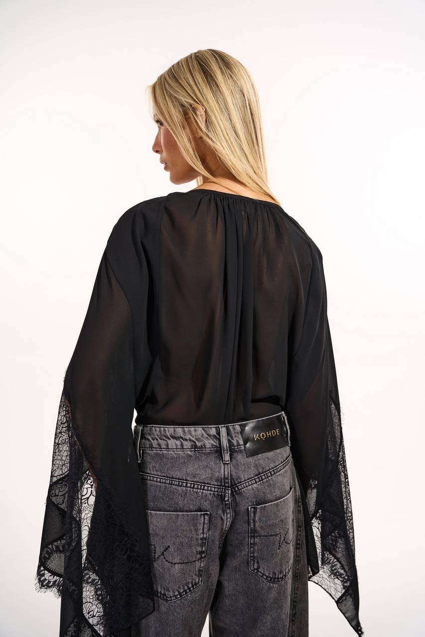 Body Manga Jabour Renda - Preto BOD0025PTO