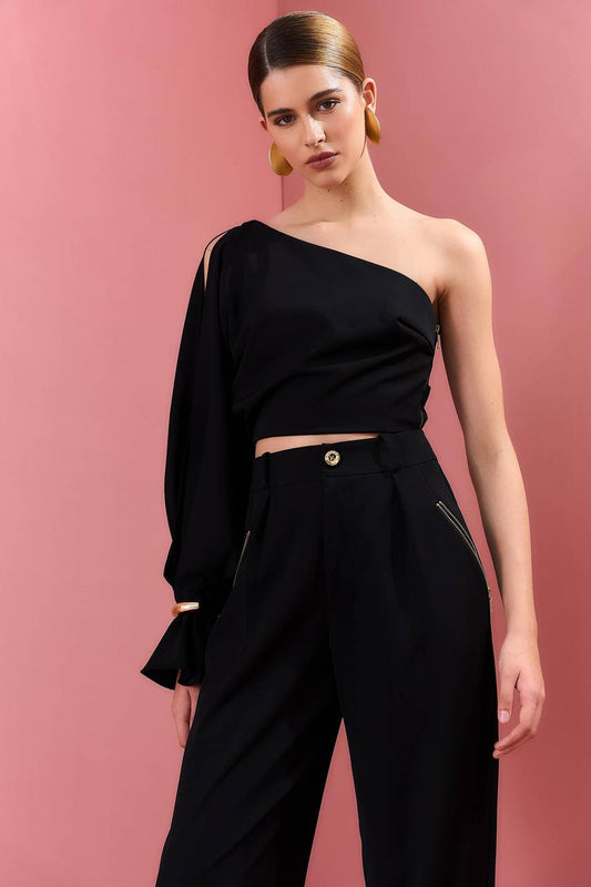 Blusa Ombro Só Manga Vazada - Preto BLU0044PTO