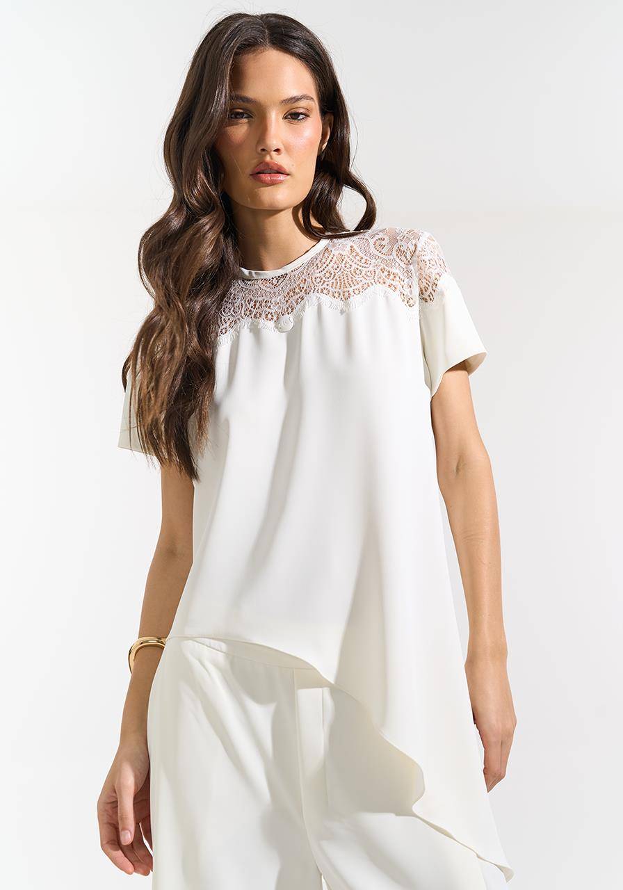 Blusa Assimétrica C/ Renda - Off White BLU0165OFF