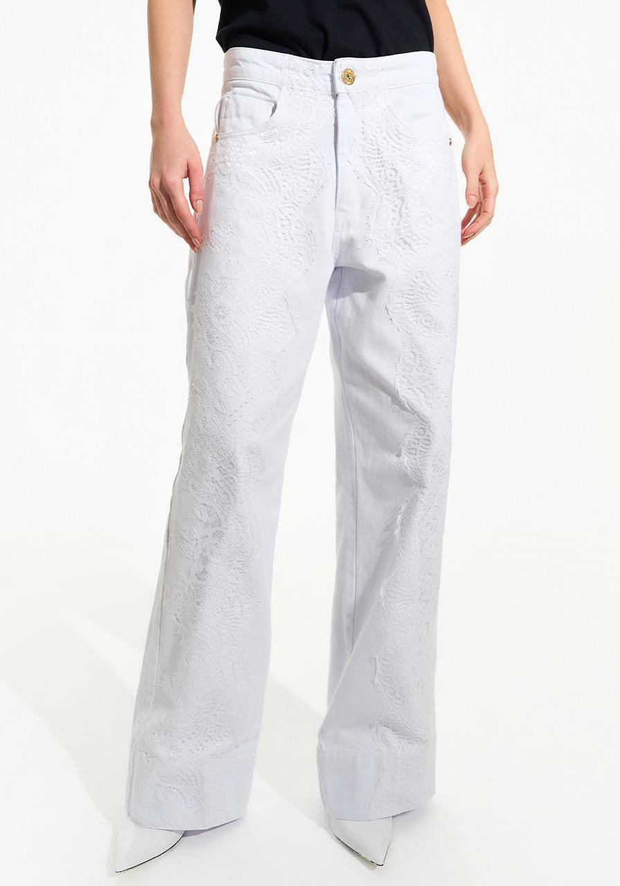 Calça Sarja Renda Recorte Lateral - Branco CAL0245BRA