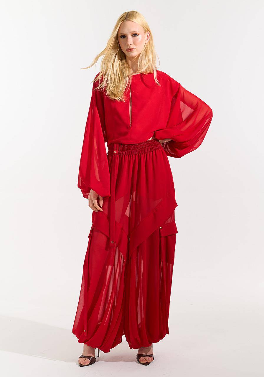 Blusa Manga Volumosa Costas Decotada - Vermelho BLU0171-VEM