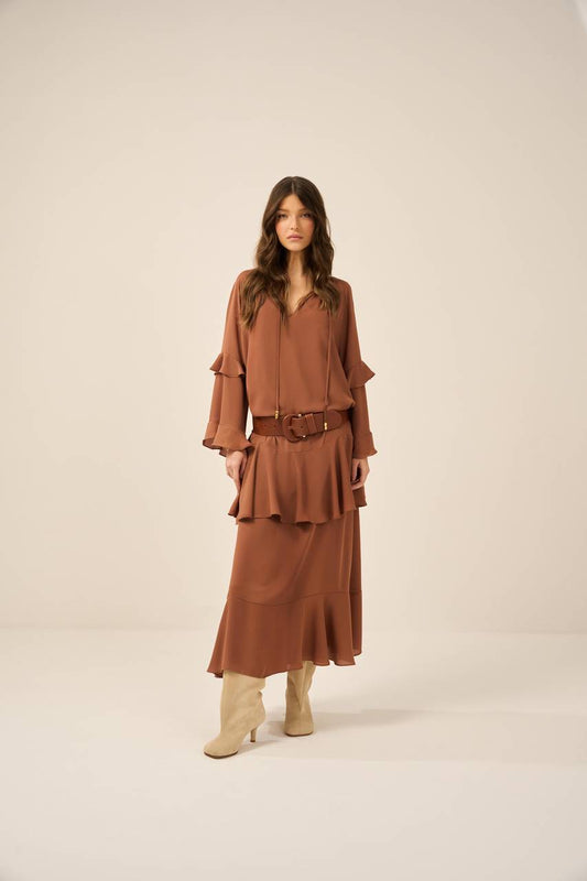 Vestido Boho Babados - Marrom VES0007MRO