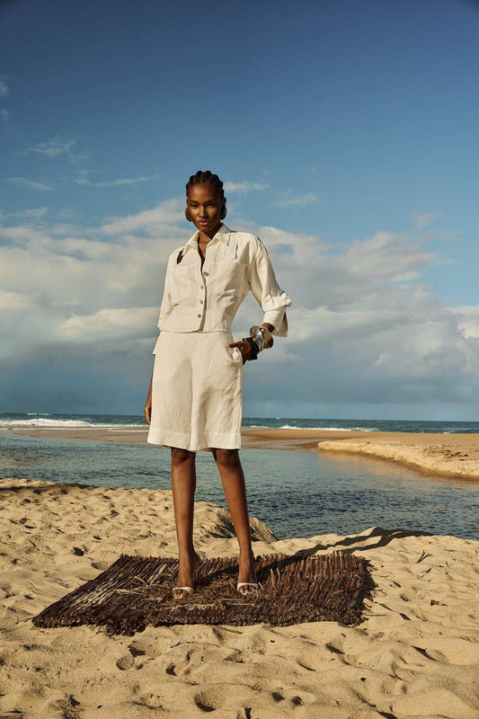 Bermuda Linho Recortes - Off White BER0015OFF