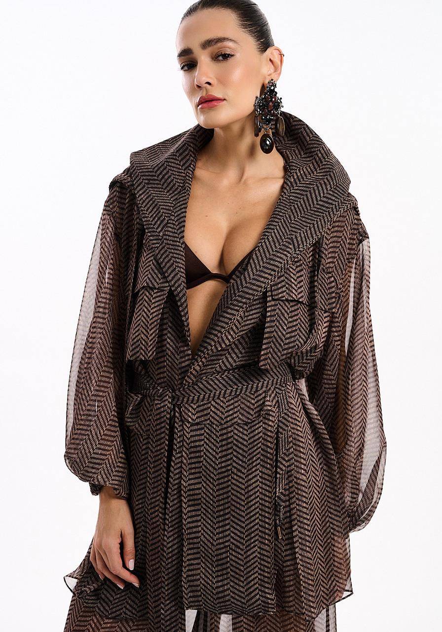 Parka Curta Oversized - Chevron Marrom PAK2006CHE