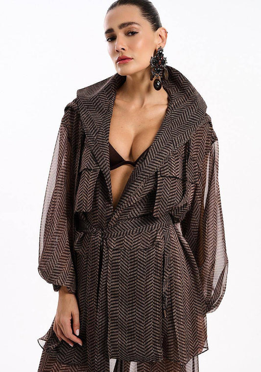 Parka Curta Oversized - Chevron Marrom PAK2006CHE