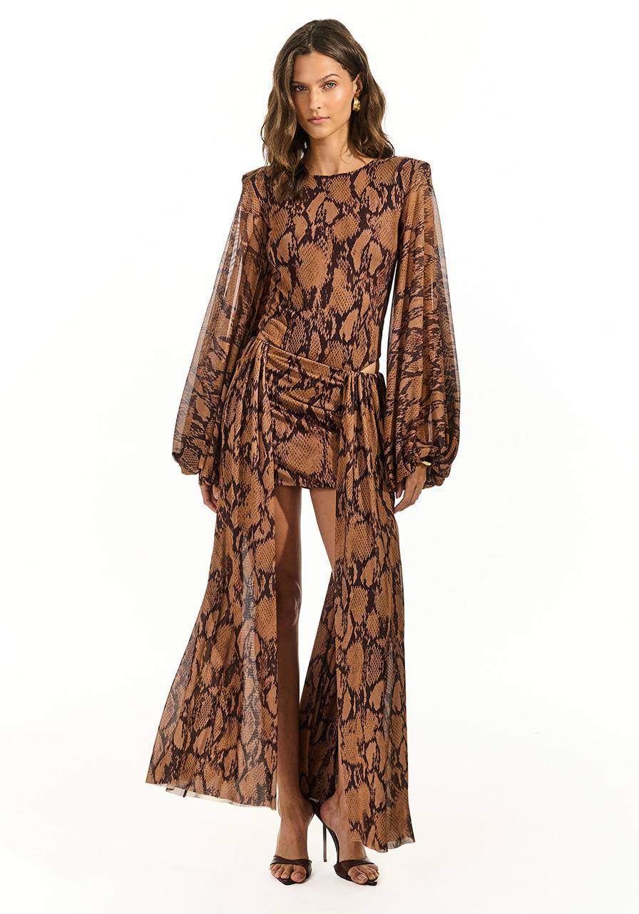 Saia Curta Drapeada Tule Estampado - Choco Snake SAI0061CH SN