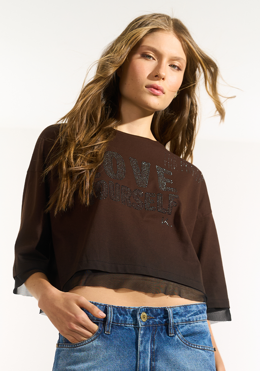 T.shirt Love Yourself - Marrom BLU0159MRO