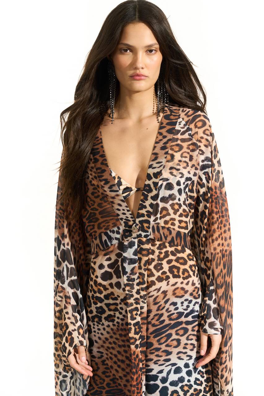 Vestido Kaftan Fluido Estampado - Brown Leopard VES0112BROWL
