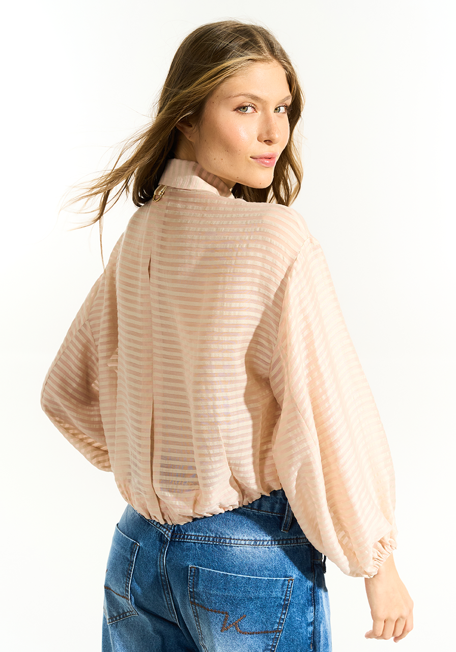 Camisa Bomber Listras - Bege / Rosê CAM0055BE/RO
