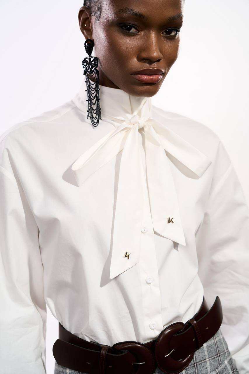 Camisa Com Amarração No Pescoço - Off White CAM0036OFF