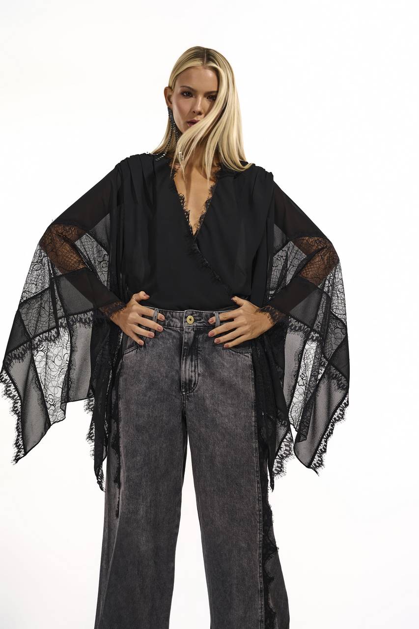 Body Manga Jabour Renda - Preto BOD0025PTO