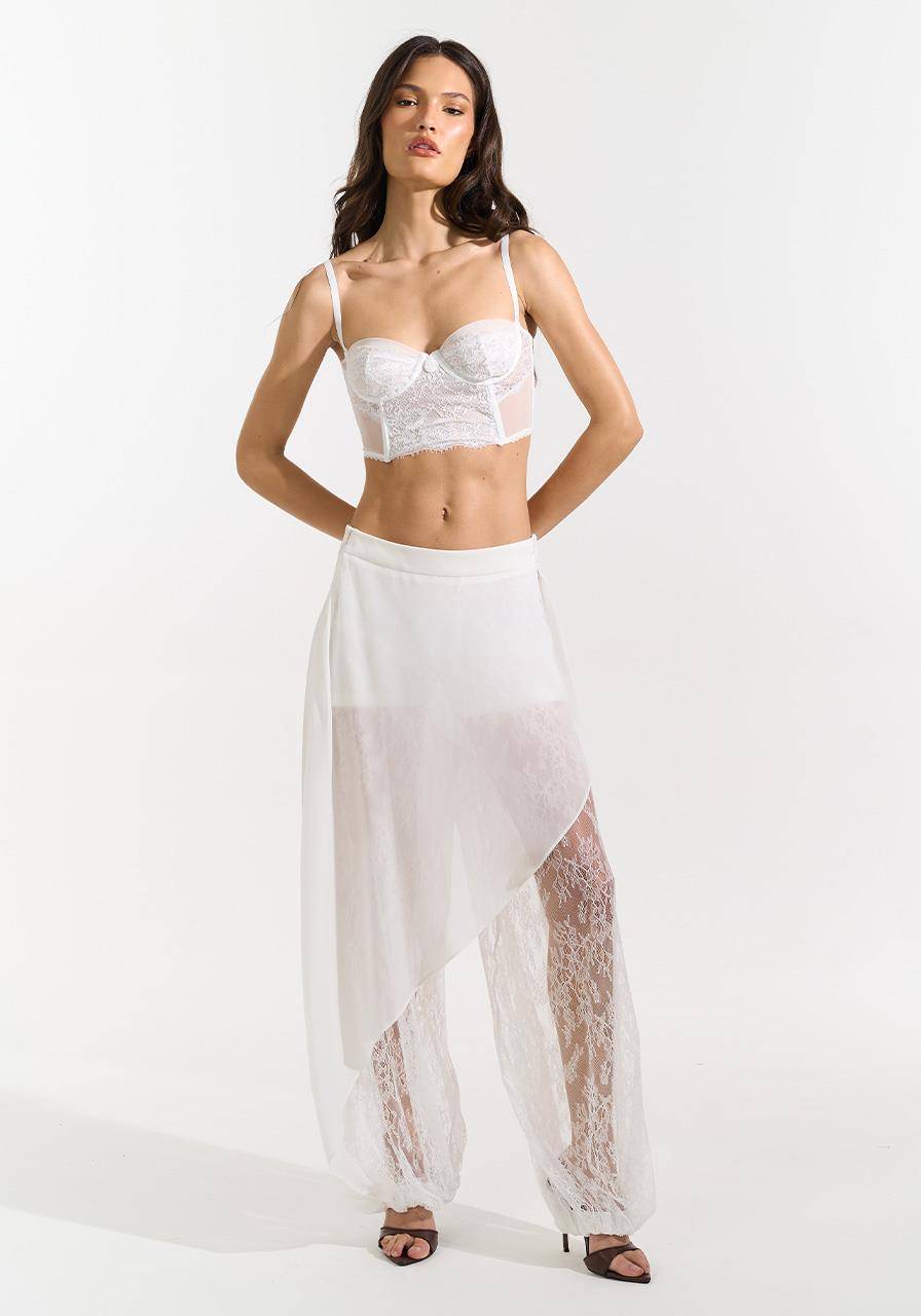 Calça Sobreposição Com Renda - Off White CAL0210OFF