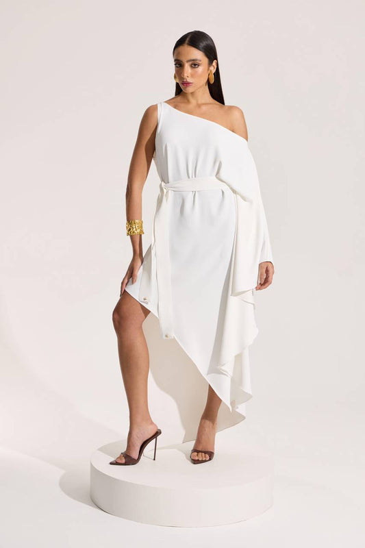 Vestido Maxi Midi Com Faixa Na Cintura - Off White VES0071OFF