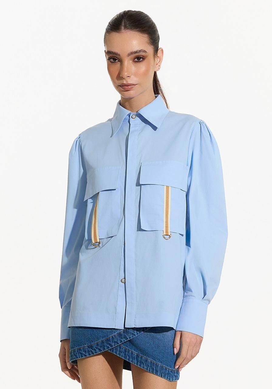 Camisa Algodão Bolso Cargo - Azul Claro CAM2008AZCL