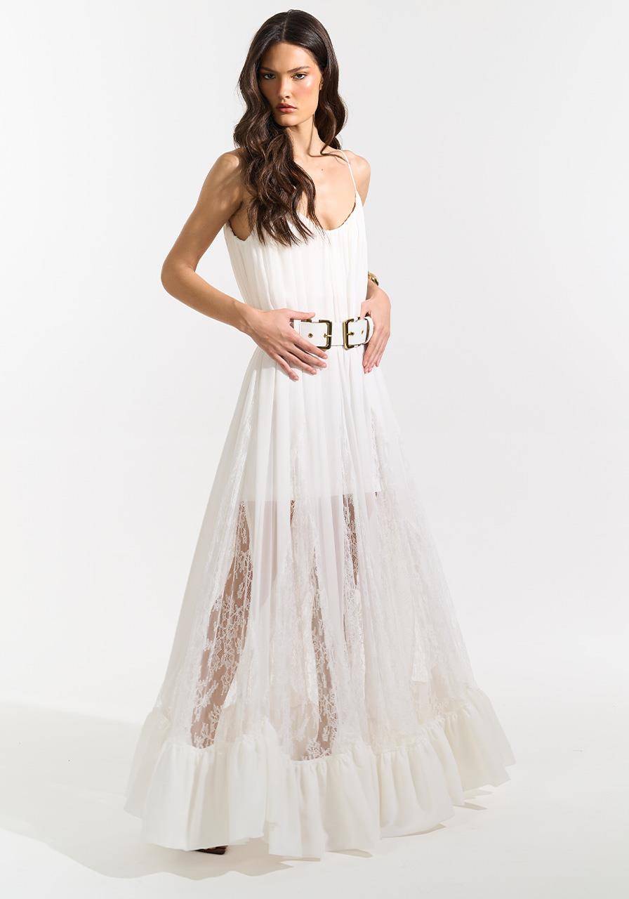 Vestido Longo Com Nesgas - Off White VES0118OFF