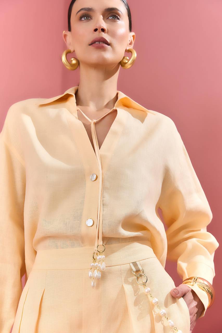 Camisa Linho Rolotê Pérola - Manteiga CAM0020MAN