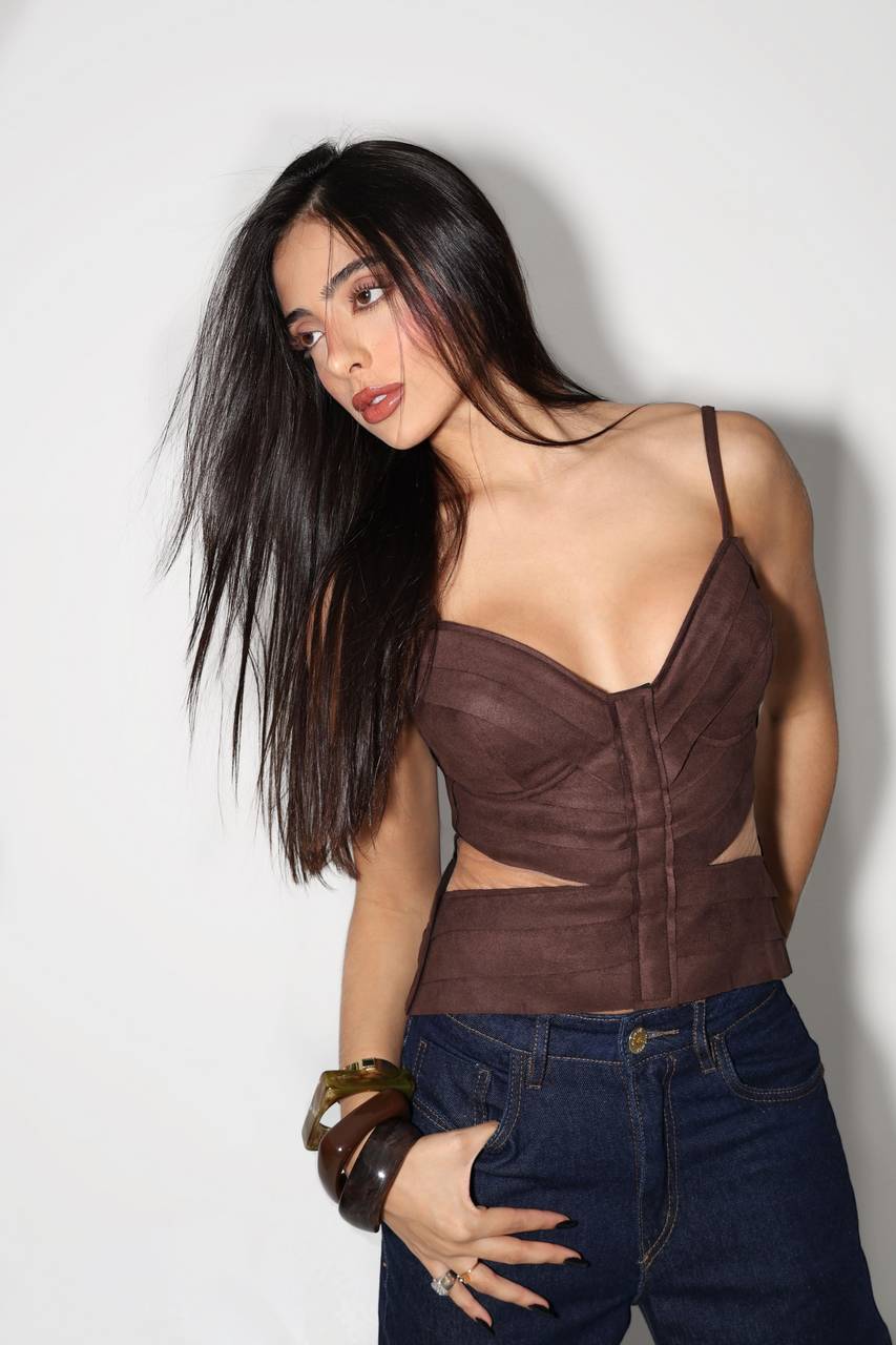 Corselet Assimetrico Tiras Camurça - Marrom TOP2042MRO