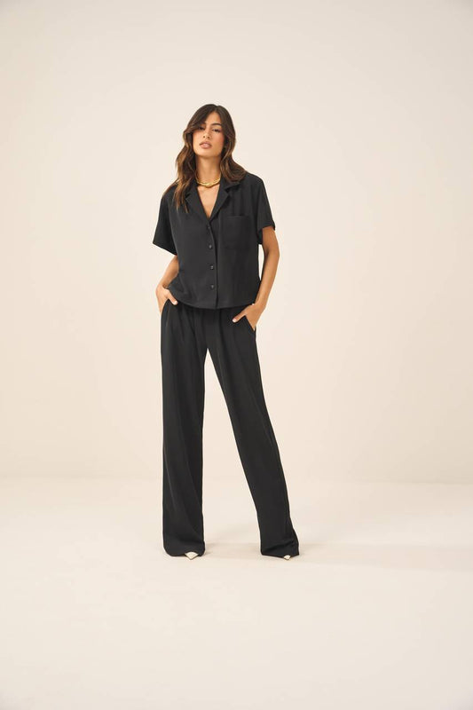 Conjunto Camisa Crepe Calça Elastico - Preto CJT0005PTO