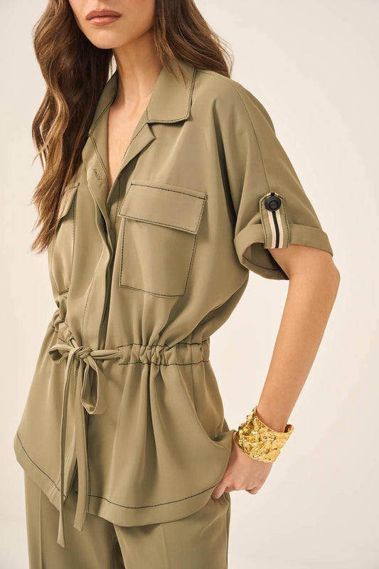 Parka Manga Curta Pesponto - Verde Militar PAK0003VDMT