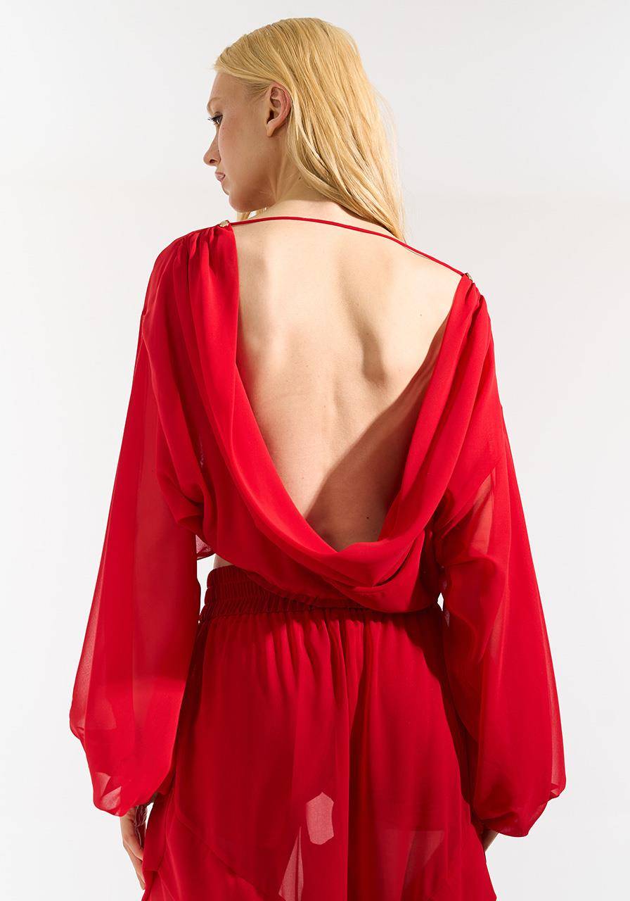Blusa Manga Volumosa Costas Decotada - Vermelho BLU0171-VEM