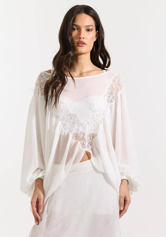 Blusa Manga Ampla Detalhe Renda - Off White BLU0154OFF