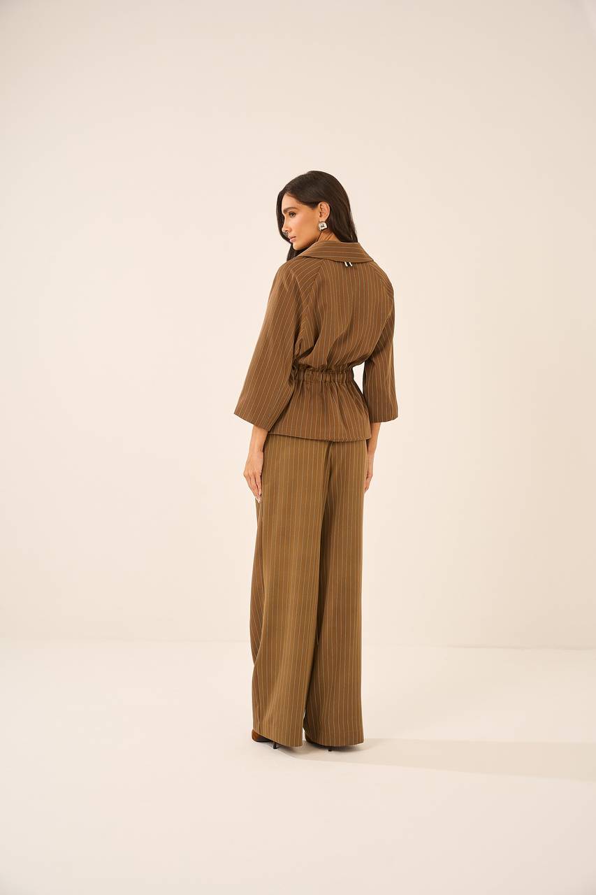 Calça Pantalona Risca De Giz - Caramelo CAL0030PELE