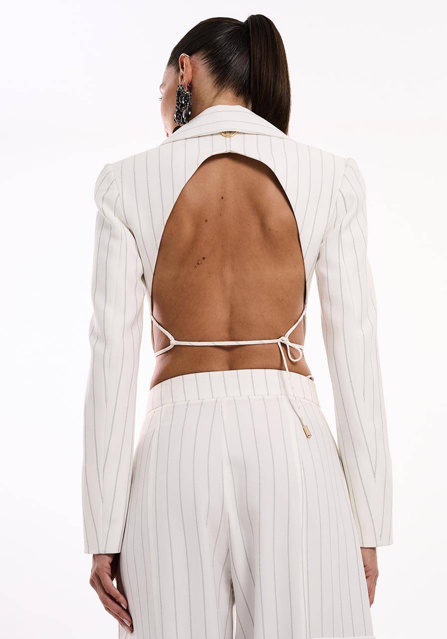 Blazer Decote Costas Riscas De Giz - Off White BLZ2017OFF
