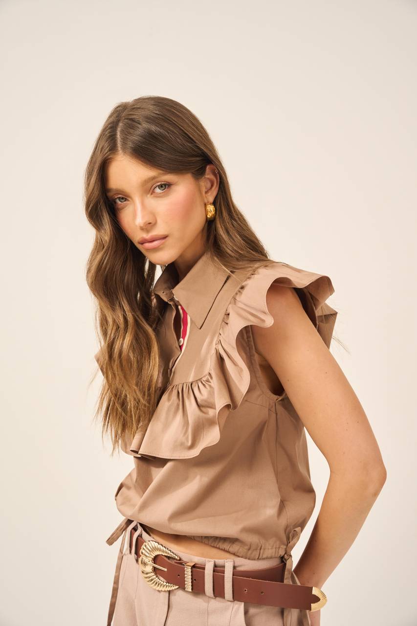Blusa algodão Babado - Caqui BLU0009CAQ