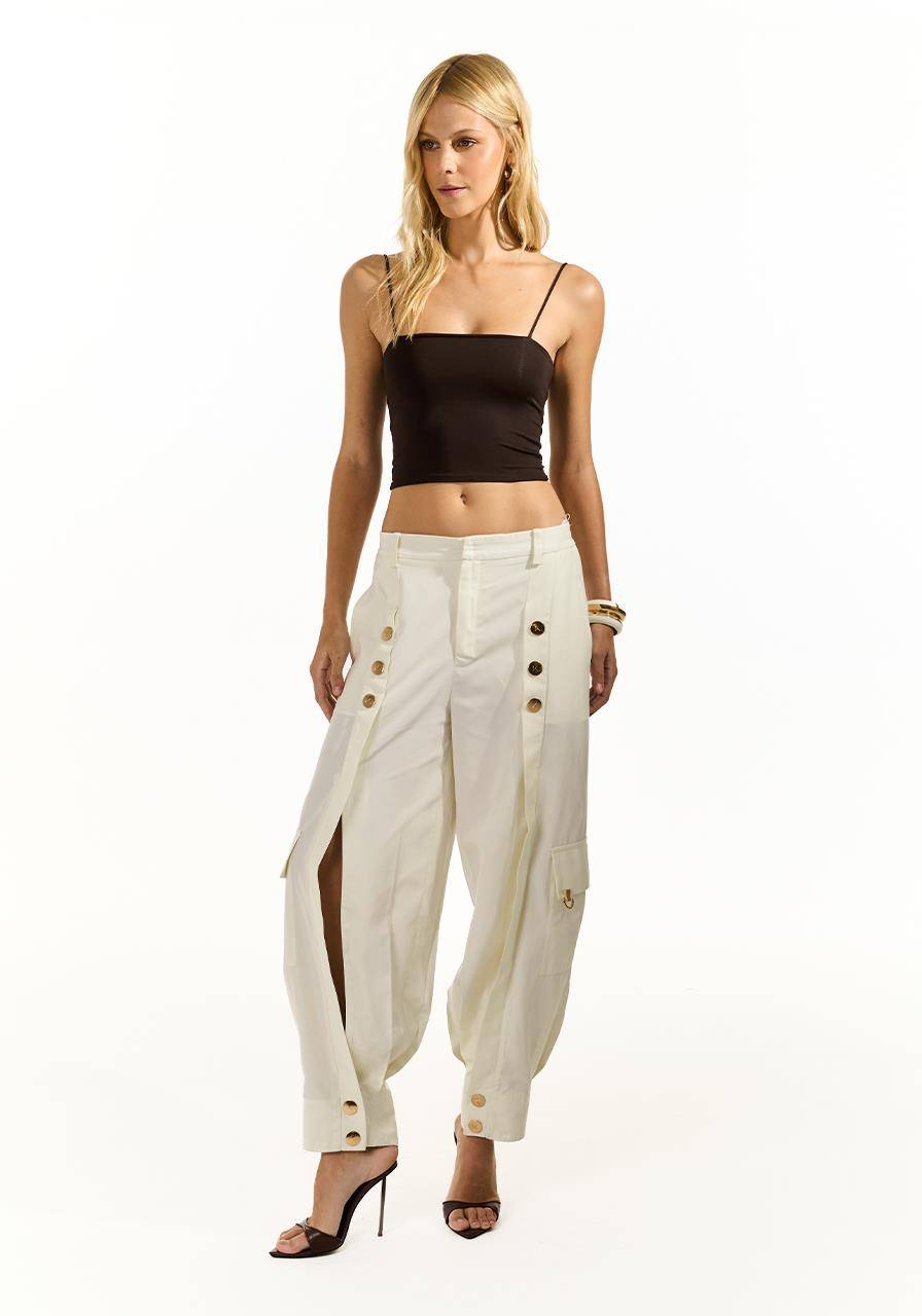 Calça Com Abertura Frontal - Off White CAL0184OFF