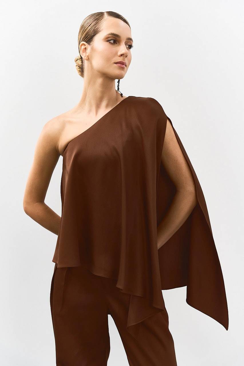 Blusa Ombro Só Gola Laço - Marrom BLU0107MRO