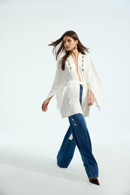 Kaftan Linho Detalhe Transparência - Off White VES0016