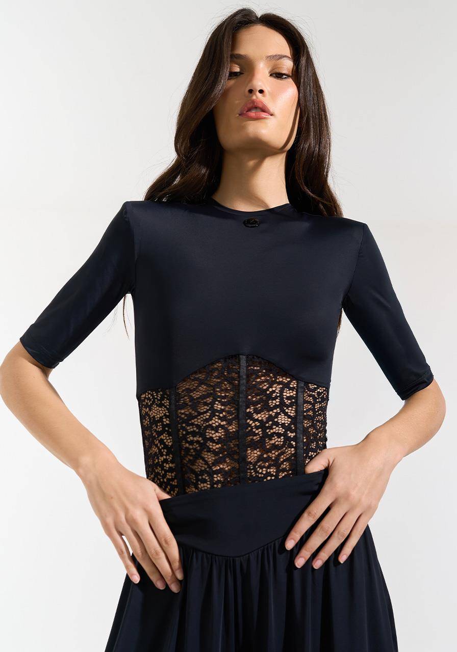 Body Malha Ombreira Com Renda - Preto BOD0046PTO