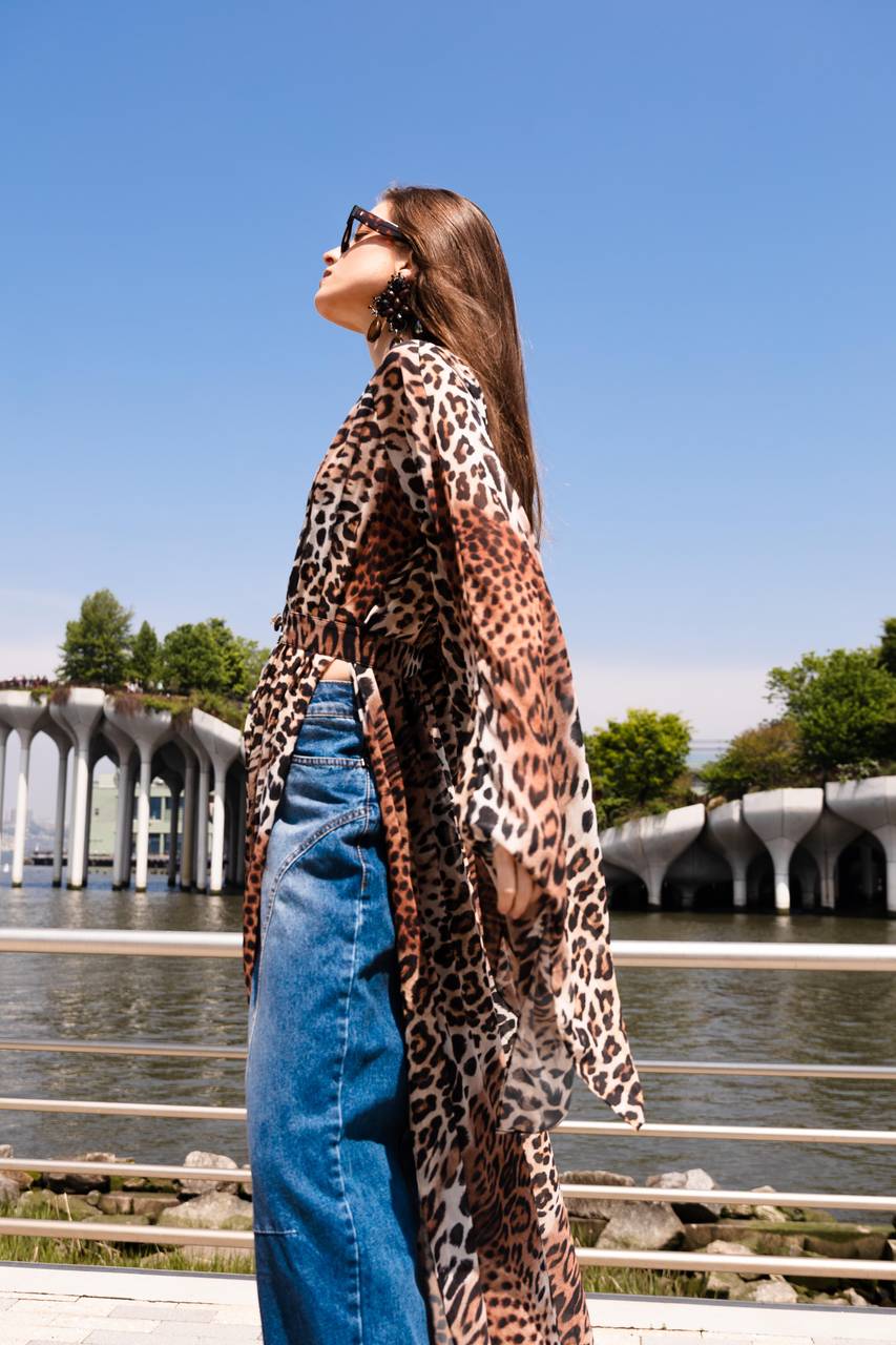 Vestido Kaftan Fluido Estampado - Brown Leopard VES0112BROWL