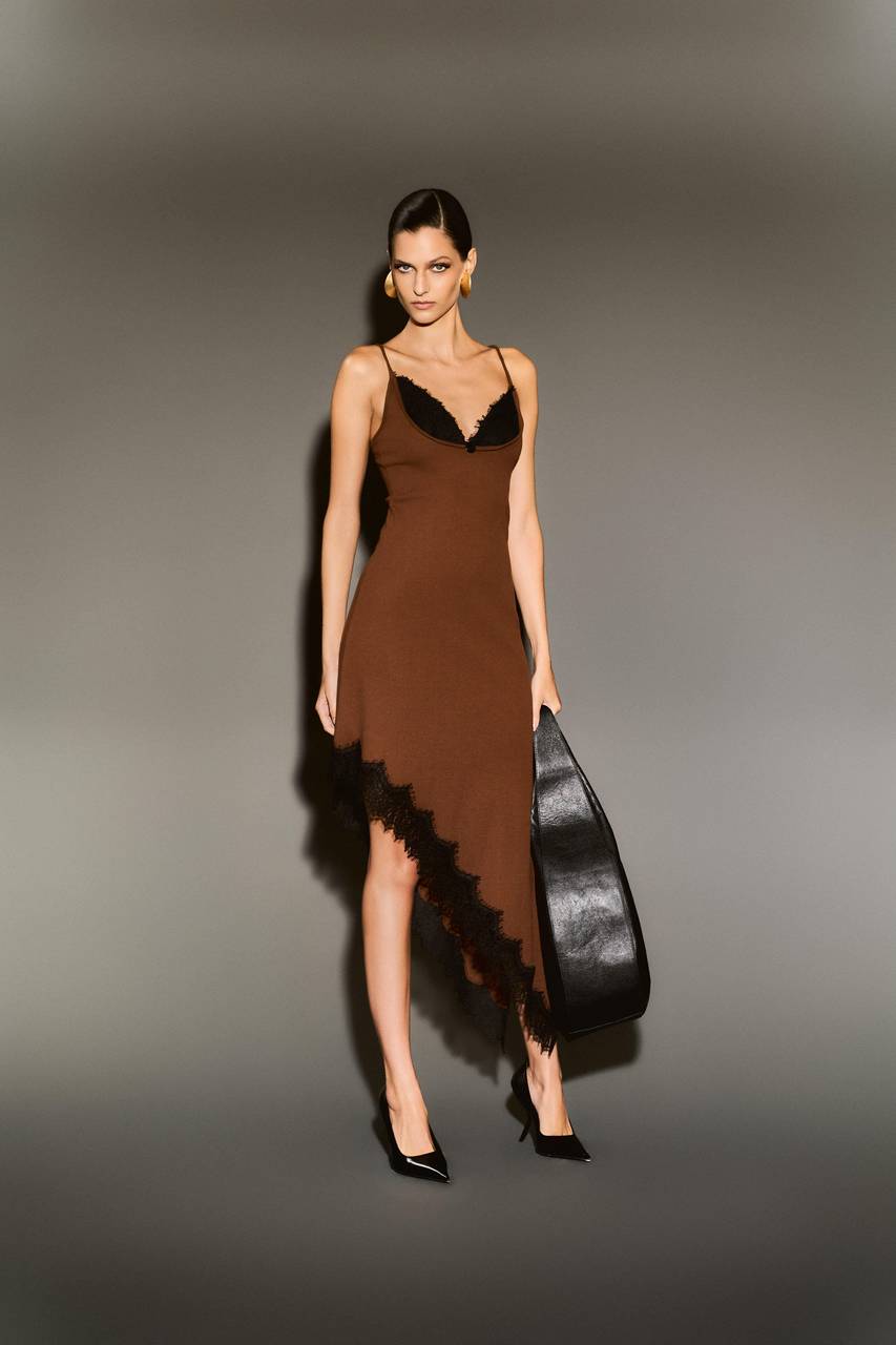 Vestido Canelado Bojo Renda - Marrom VES0086MRO